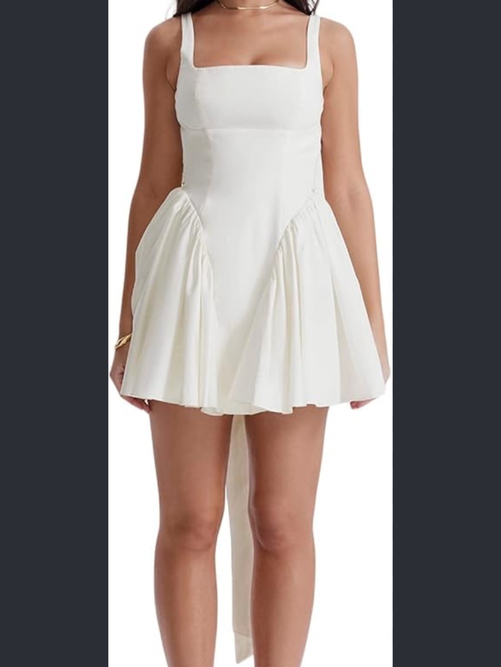 ✨ NWT Commense White Drop Waist Bow Back Poplin Babydoll Mini Dress👗- M